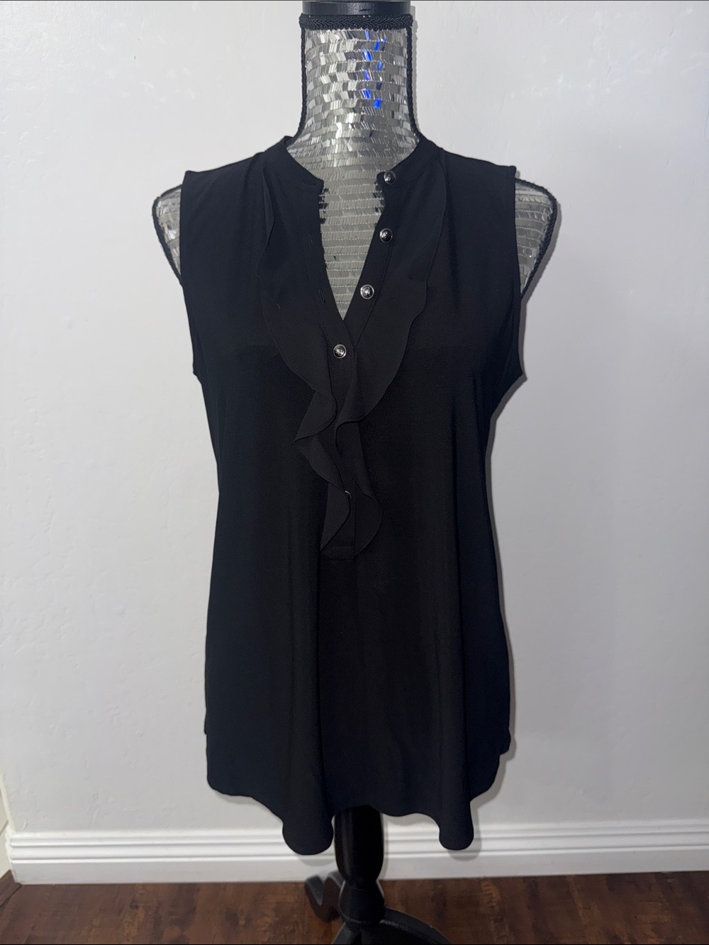 White House Black Market Black Ruffle V-Neck Sleeveless Camisole